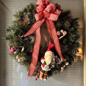 Festive Rustic Farmhouse Holiday Wreath with Red Accents